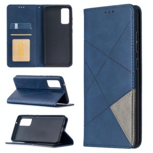 For Samsung Galaxy S20 FE 5G / S20 Lite Rhombus Texture Horizontal Flip Magnetic Leather Case with Holder & Card Slots(Blue) (OEM)
