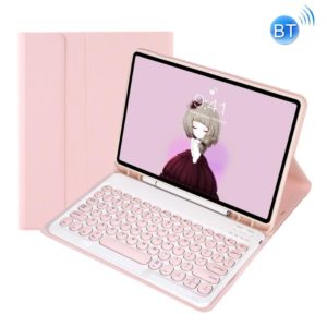 YT07B Detachable Candy Color Skin Feel Texture Round Keycap Bluetooth Keyboard Leather Case For iPad 9.7 inch 2018 & 2017 / Pro 9.7 inch / Air 2 / Air(Pink) (OEM)