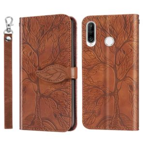 For Huawei P30 Lite Life of Tree Embossing Pattern Horizontal Flip Leather Case with Holder & Card Slot & Wallet & Photo Frame & Lanyard(Brown) (OEM)