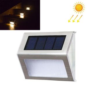2PCS Solar Stainless Steel 3 LED Stair Wall Lamp Outdoor Garden Fence Light(Warm Light) (OEM)