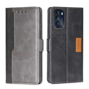 For Motorola Moto G 5G 2022 Contrast Color Side Buckle Leather Phone Case(Black + Grey) (OEM)