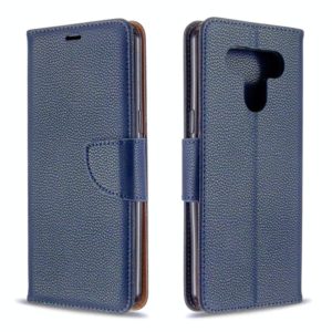 For LG K51 Litchi Texture Pure Color Horizontal Flip PU Leather Case with Holder & Card Slots & Wallet & Lanyard(Dark Blue) (OEM)