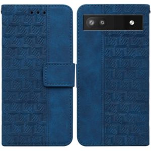 For Google Pixel 6a Geometric Embossed Leather Phone Case(Blue) (OEM)
