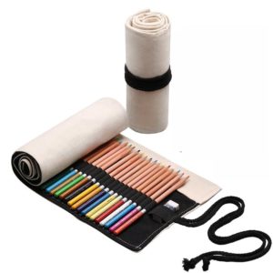 72 Holes Solid Handmade Canvas Color Pencil Curtain Painting Special Storage Bag Large Capacity Roll Pen Bag (OEM)