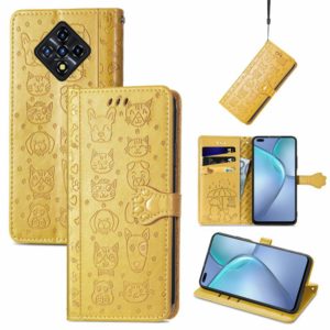 For Infinix Zero 8 Cat and Dog Embossed Horizontal Flip Phone Leather Case with Holder & Card Slot & Wallet & Lanyard(Yellow) (OEM)