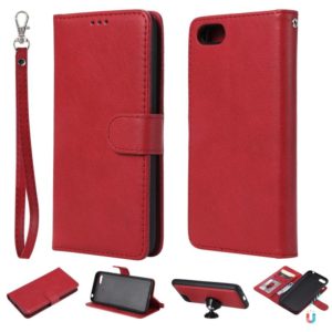 For Huawei Y5 Prime (2018) Solid Color Horizontal Flip Protective Case with Holder & Card Slots & Wallet & Photo Frame & Lanyard(Red) (OEM)