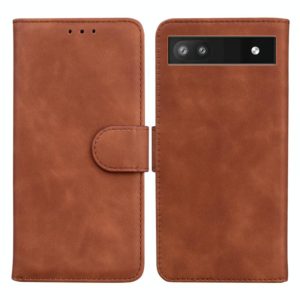 For Google Pixel 6a Skin Feel Pure Color Flip Leather Phone Case(Brown) (OEM)