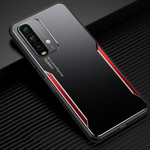 For Xiaomi Redmi Note 9 4G Blade Series TPU Frame + Titanium Alloy Sand Blasting Technology Backplane + Color Aluminum Alloy Decorative Edge Mobile Phone Protective Shell(Black + Red) (OEM)