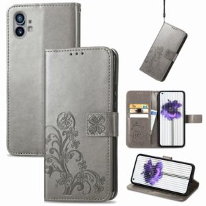 For Nothing Phone 1 Four-leaf Clasp Embossed Buckle Leather Phone Case(Gray) (OEM)