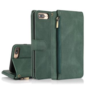 Skin-feel Crazy Horse Texture Zipper Wallet Bag Horizontal Flip Leather Case with Holder & Card Slots & Wallet & Lanyard For iPhone 6 Plus(Dark Green) (OEM)