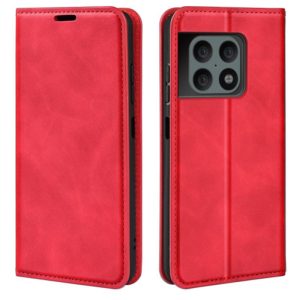 For OnePlus 10 Pro 5G Retro-skin Magnetic Suction Phone Leather Case with Holder & Card Slots & Wallet(Red) (OEM)
