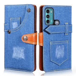 For Motorola Moto G60 / Moto G40 Fusion Denim Horizontal Flip Leather Case with Holder & Card Slot & Wallet(Dark Blue) (OEM)