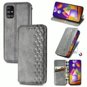 For Samsung Galaxy M31S Cubic Grid Pressed Horizontal Flip Magnetic PU Leather Case with Holder & Card Slots & Wallet(Gray) (OEM)