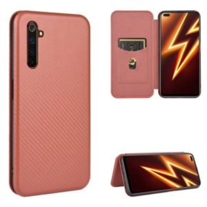 For OPPO Realme 6 Pro Carbon Fiber Texture Horizontal Flip TPU + PC + PU Leather Case with Card Slot(Brown) (OEM)