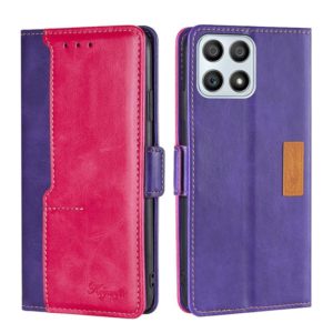 For Honor X30i Contrast Color Side Buckle Leather Phone Case(Purple + Rose Red) (OEM)