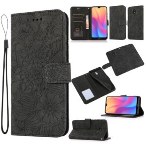 For Xiaomi Redmi 8A Skin Feel Embossed Sunflower Horizontal Flip Leather Case with Holder & Card Slots & Wallet & Lanyard(Black) (OEM)