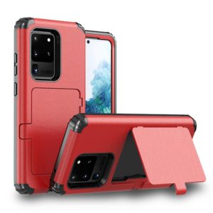 For Samsung Galaxy S20+ Dustproof Pressure-proof Shockproof PC + TPU Case with Card Slot & Mirror(Red) (OEM)