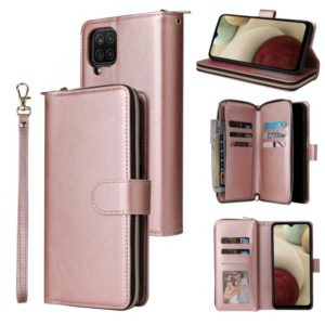 For Samsung Galaxy A12 5G Zipper Wallet Bag Horizontal Flip PU Leather Case with Holder & 9 Card Slots & Wallet & Lanyard & Photo Frame(Rose Gold) (OEM)
