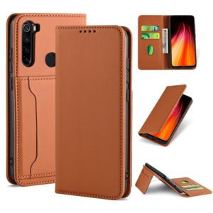 For Xiaomi Redmi Note 8 Strong Magnetism Shockproof Horizontal Flip Liquid Feel Leather Case with Holder & Card Slots & Wallet(Brown) (OEM)