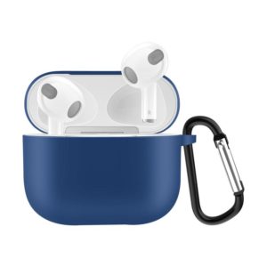 Solid Color Silicone Earphone Protective Case for AirPods 3, with Hook(Dark Blue) (OEM)