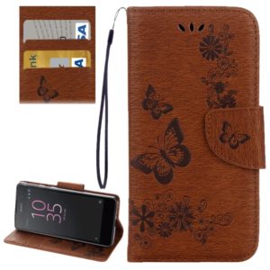 For Sony Xperia E5 Butterflies Embossing Horizontal Flip Leather Case with Holder & Card Slots & Wallet & Lanyard(Brown) (OEM)
