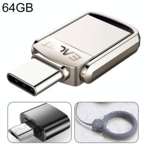 EAGET 64G USB 3.1 + USB-C Interface Metal Twister Flash U Disk, with Micro USB Adapter & Lanyard (EAGET) (OEM)