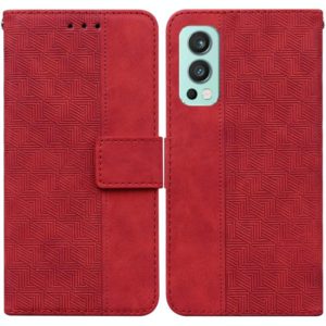 For OnePlus Nord 2 5G Geometric Embossed Leather Phone Case(Red) (OEM)