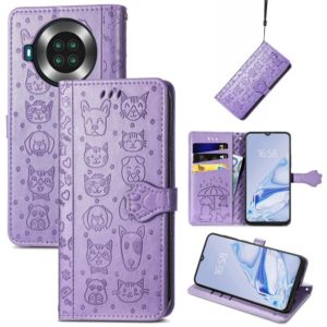 For CUBOT Note 20 Lovely Cat and Dog Embossing Pattern Horizontal Flip Leather Case , with Holder & Card Slots & Wallet & Cartoon Clasp & Lanyard(Purple) (OEM)