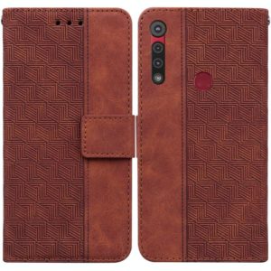 For Motorola Moto G8 Play / One Macro Geometric Embossed Leather Phone Case(Brown) (OEM)