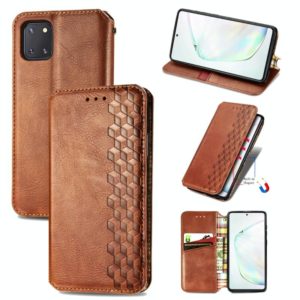 For Galaxy Note 10 Lite/A81/M60S Cubic Grid Pressed Horizontal Flip Magnetic Leather Case with Holder & Card Slots & Wallet(Brown) (OEM)