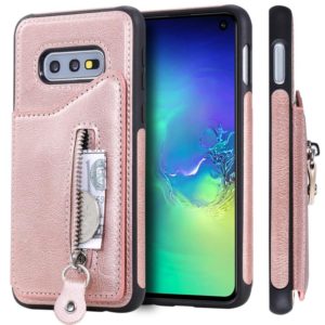 For Galaxy S10e Solid Color Double Buckle Zipper Shockproof Protective Case(Rose Gold) (OEM)