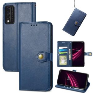 For T-Mobile REVVL V+ 5G Solid Color Leather Buckle Phone Case with Lanyard & Photo Frame & Card Slot & Wallet & Stand Function(Blue) (OEM)
