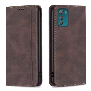 For Motorola Moto G42 4G Magnetic RFID Blocking Anti-Theft Leather Phone Case(Brown) (OEM)