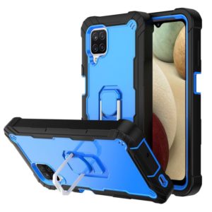 For Samsung Galaxy A12 5G PC + Rubber 3-layers Shockproof Protective Case with Rotating Holder(Black + Blue) (OEM)