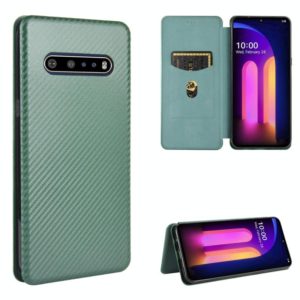 For LG V60 ThinQ 5G Carbon Fiber Texture Horizontal Flip TPU + PC + PU Leather Case with Card Slot(Green) (OEM)