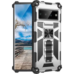 For Google Pixel 6 Pro Armor Shockproof TPU + PC Magnetic Phone Case with Holder(Silver) (OEM)