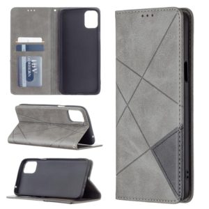 For LG K42 Rhombus Texture Horizontal Flip Magnetic Leather Case with Holder & Card Slots(Grey) (OEM)