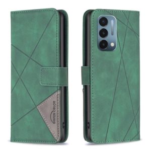 For OnePlus Nord N200 5G BF05 Magnetic Buckle Rhombus Texture Leather Phone Case(Green) (OEM)