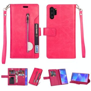 For Samsung Galaxy Note10+ Multifunctional Zipper Horizontal Flip Leather Case with Holder & Wallet & 9 Card Slots & Lanyard(Rose Red) (OEM)