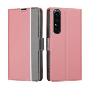 For Sony Xperia 1 IV Twill Texture Side Button Leather Phone Case(Pink) (OEM)
