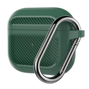 Carbon Fiber TPU Thicken Shockproof Earphone Protective Case with Hook For AirPods 3(Green) (OEM)