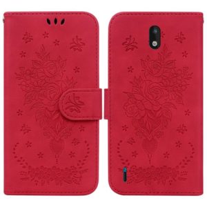 For Nokia 1.3 Butterfly Rose Embossed Leather Phone Case(Red) (OEM)