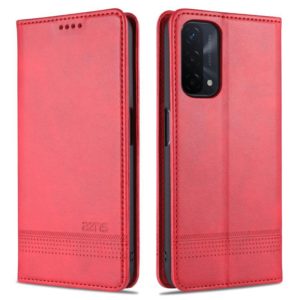 For OPPO A74 (5G) AZNS Magnetic Calf Texture Horizontal Flip Leather Case with Card Slots & Holder & Wallet(Red) (AZNS) (OEM)