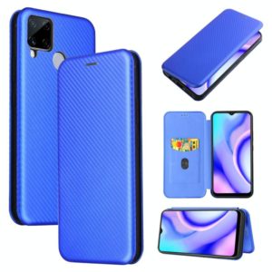 For OPPO Realme C15 Carbon Fiber Texture Horizontal Flip TPU + PC + PU Leather Case with Card Slot(Blue) (OEM)