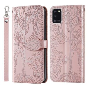 For Samsung Galaxy A31 Life of Tree Embossing Pattern Horizontal Flip Leather Case with Holder & Card Slot & Wallet & Photo Frame & Lanyard(Rose Gold) (OEM)