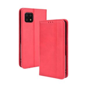 For Aquos Sense6 Magnetic Buckle Retro Crazy Horse Texture Horizontal Flip Leather Case with Holder & Card Slots & Photo Frame(Red) (OEM)