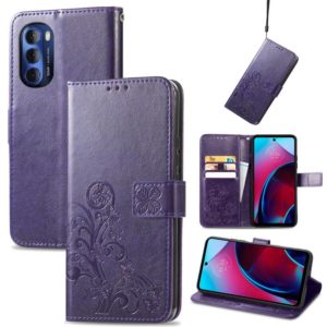 For Motorola Moto G Stylus 5G 2022 Four-leaf Clasp Embossed Buckle Leather Phone Case(Purple) (OEM)