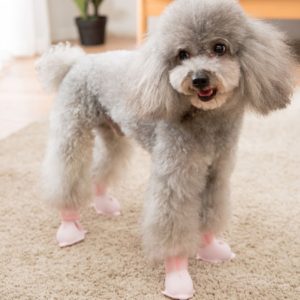 4 PCS/Set Cartoon Dog Shoes Pet Silicone Waterproof Rain Boots, Size: L(Pink) (OEM)