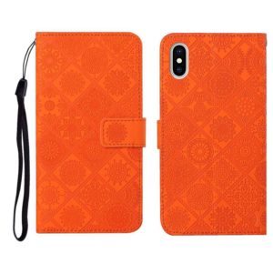 For iPhone X / XS Ethnic Style Embossed Pattern Horizontal Flip Leather Case with Holder & Card Slots & Wallet & Lanyard(Orange) (OEM)