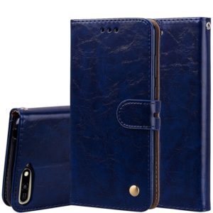 Business Style Oil Wax Texture Horizontal Flip Leather Case for Huawei Y6 (2018), with Holder & Card Slots & Wallet (Blue) (OEM)